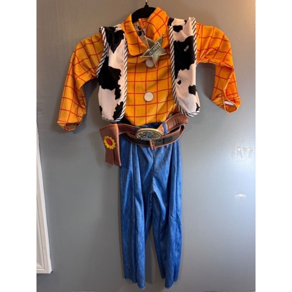 Disney Toy Story Woody Costume Spirit Halloween Kids 3T-4T Jumpsuit with Hat